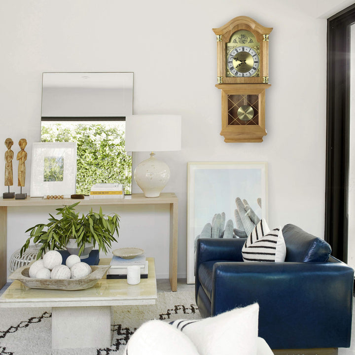 Swinging Pendulum Wall Clock, 26 Inch, Golden Oak