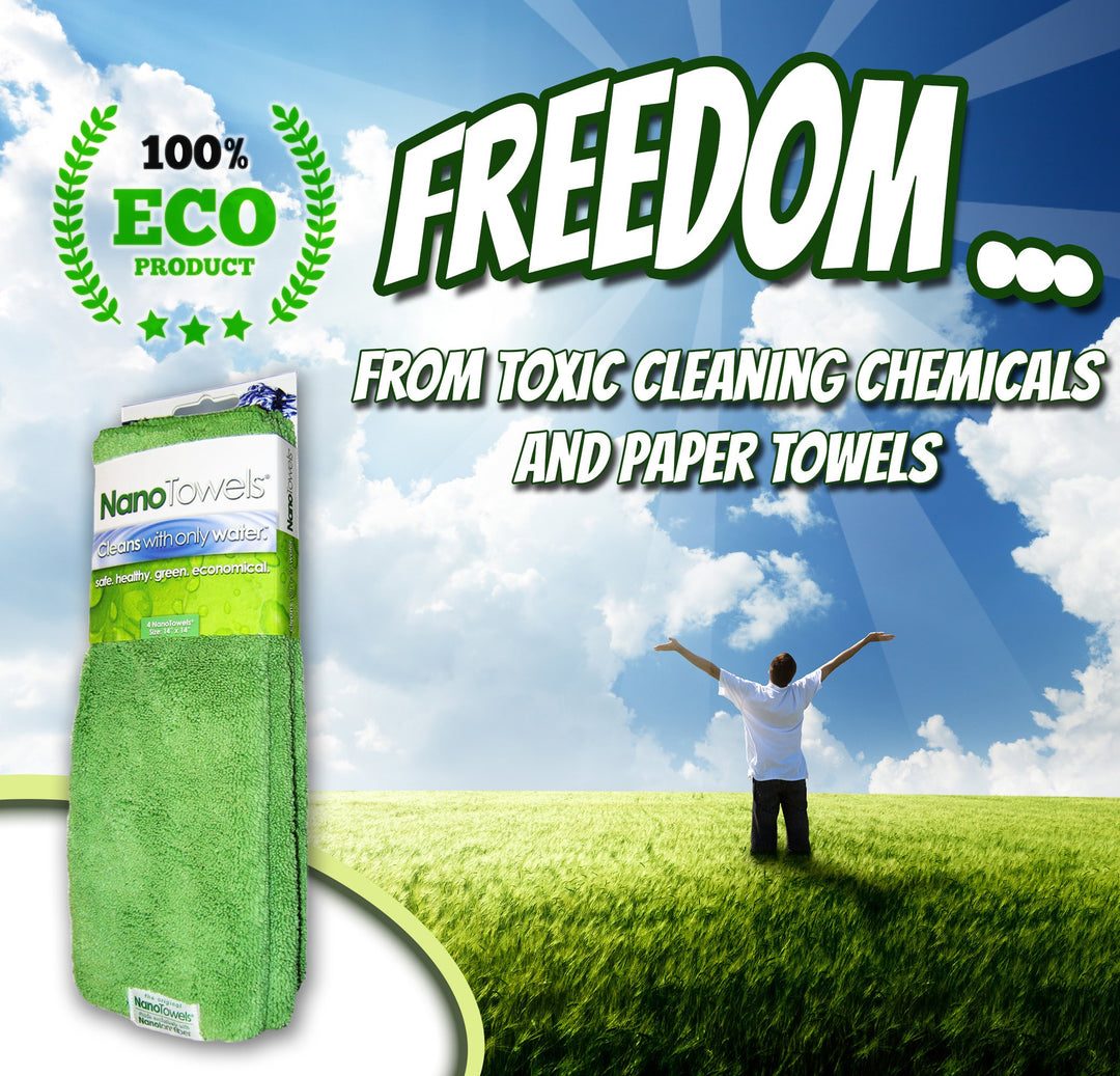 Nano Towels Cleaning Cloths - Cleans with Only Water - Wipes Away Dust, Spills &amp; Grime Instantly Without Chemicals Paper Or Microfiber Supplies. Kitchen, Bathroom, Glass 14x14” 4-Pack Green