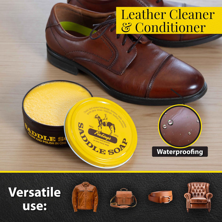 Fiebing&#39;s Yellow Saddle Soap for Leather (12 oz Tin) - Leather Cleaner &amp; Conditioner to Soften, Protect &amp; Restore Leathercraft - Leather Soap for Car Seat, Couch, Shoe, Purse, Boot, Bag, &amp; Saddles
