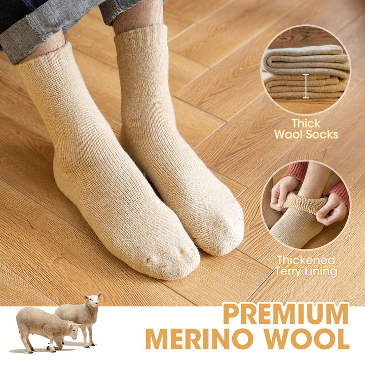 Mens Wool Thermal Socks Thick Warm Winter Wool Socks 3 Pairs Heavy Soft Boot Socks for Men for Cold Weather