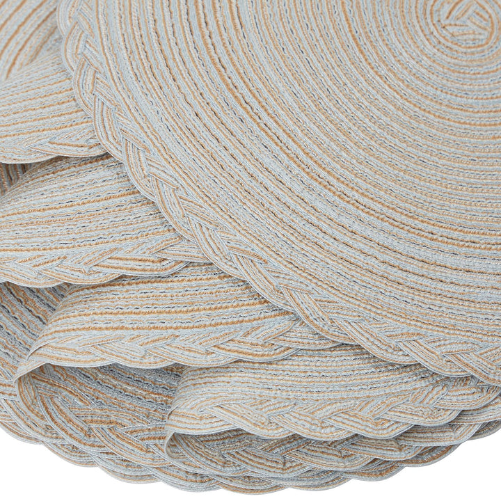 Round Braided Placemats, Set of 6 Table Place Mats for Round Dining Tables, 15 inches Round Placemat, Place Mat Round Table Mats (Black)