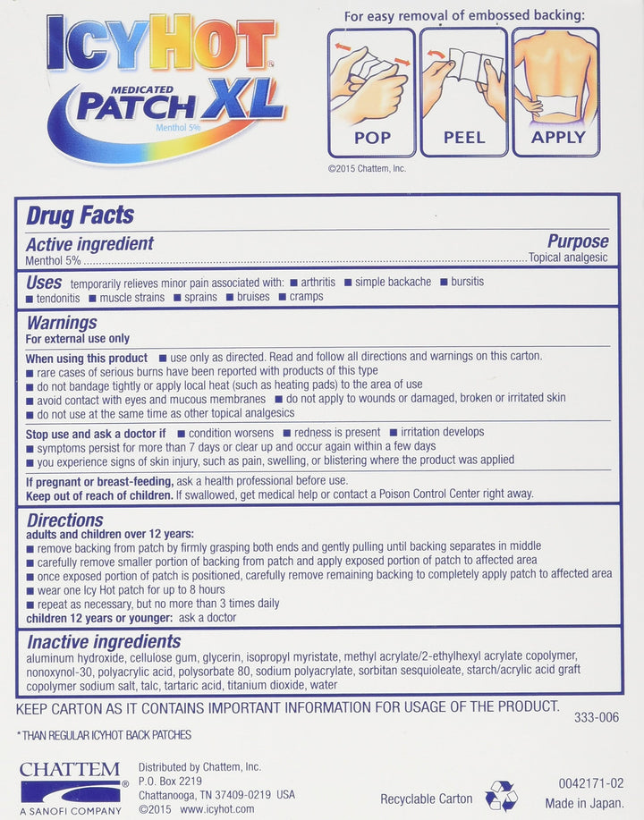 Icy Hot XL Medicated Patches 3 Patches