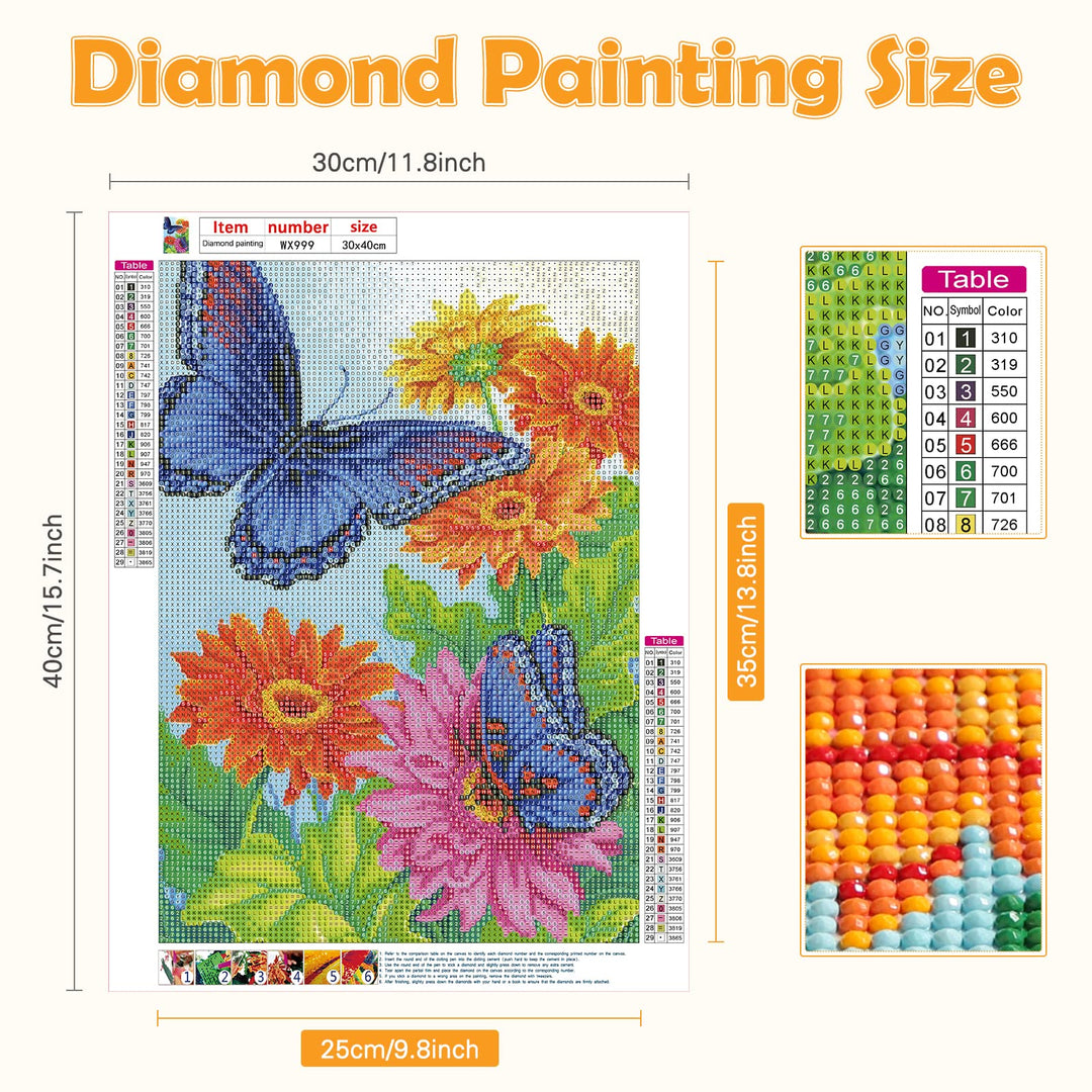 EOBROMD Diamond Painting Butterfly, Diamond Painting Kits for Adults Diamond Dots for Adults Diamond Art Painting Flowers Bead Art Kit for Adults Diamond Butterfly Diamond Painting 12x16 Inch