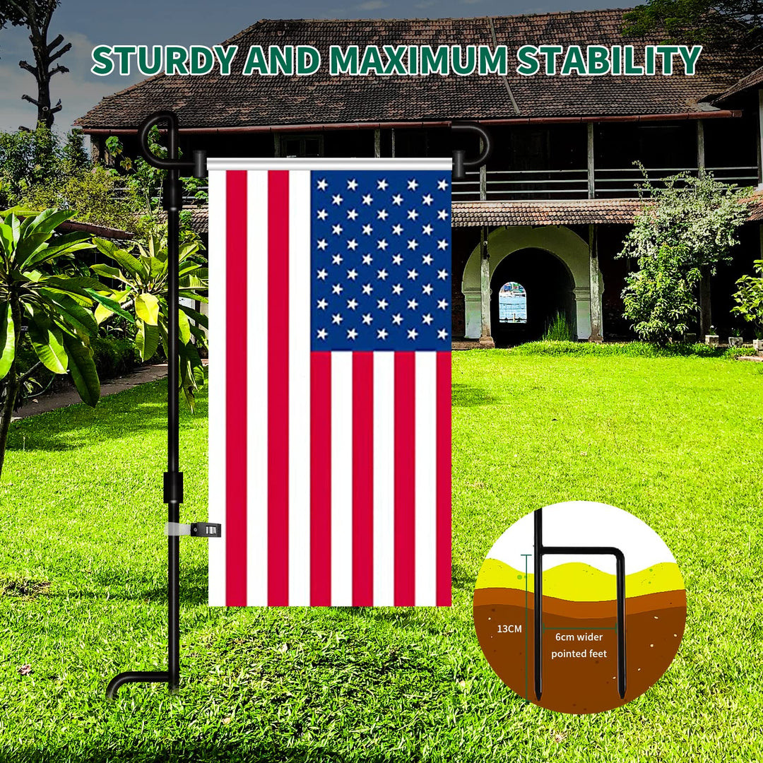 Garden Flag Stand, Premium Yard Flag Pole Holder (35.4&#39;&#39;×16.4&#39;&#39;) Metal Powder-Coated Weather-Proof Paint With One Tiger Clip And Two Spring Stoppers Without Flag, Black