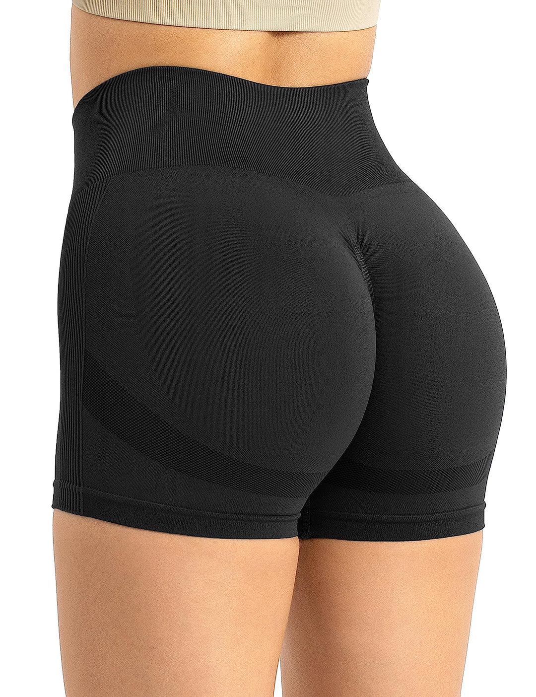 High Waist Workout Shorts for Women Seamless Scrunch Butt Lifting Short Gym Smile Contour Cycling Biker Shorts A-Black