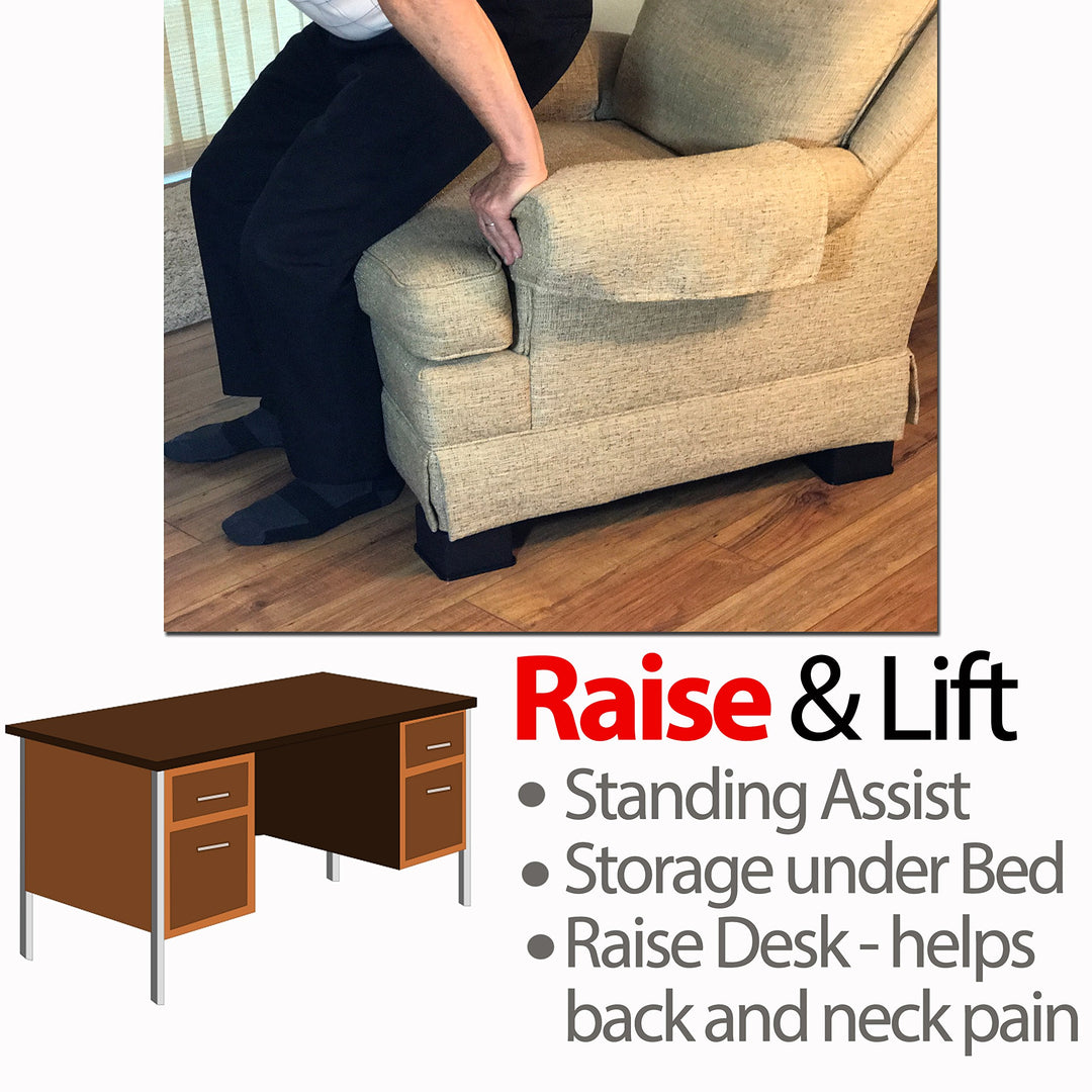 Bed Risers Heavy Duty - Square, 3 Lift, 4pk, Up to 6800lbs - Bed Raising Blocks, Furniture Risers, Dorm Bed Lift Risers - Safe, Sturdy Bed Lifts for Dorm Rooms, Couches, Tables, Desk Riser