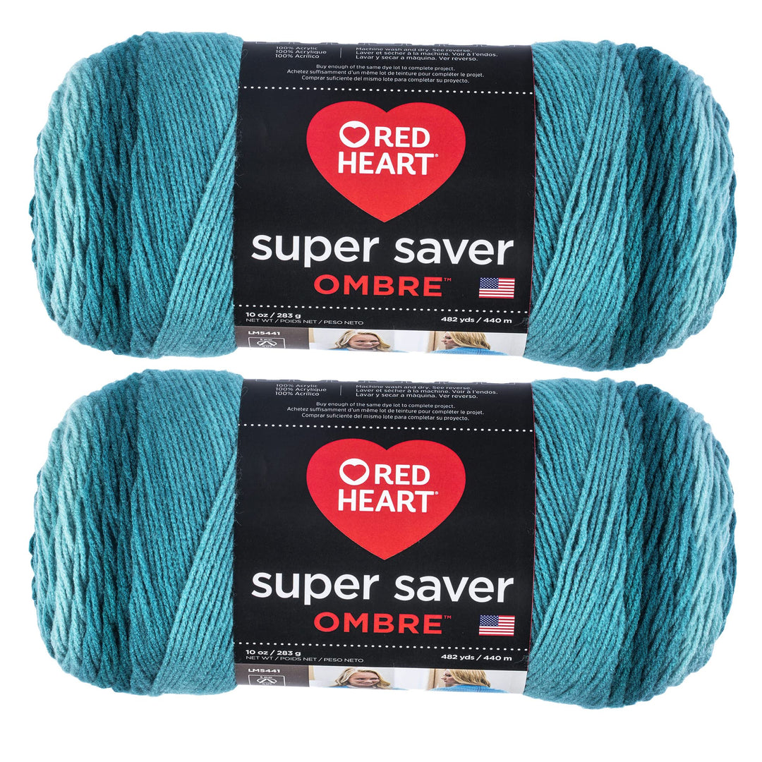 Super Saver Jumbo Deep Teal Ombre Yarn - 2 Pack of 283g/10oz - Acrylic - 4 Medium (Worsted) - 482 Yards - Knitting/Crochet