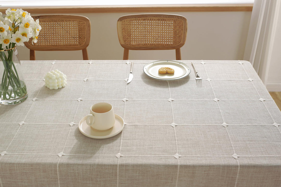 Laolitou Waterproof Tablecloth Burlap Linen with Tassel