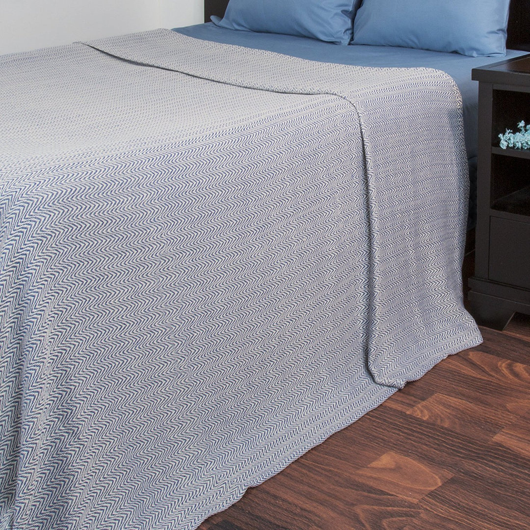 Chevron 100% Cotton Luxury Soft Blanket - F/Q - Blue
