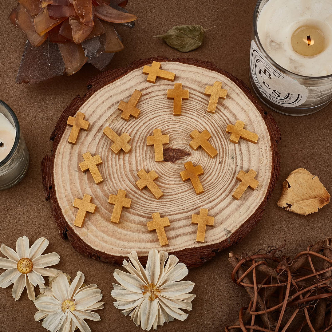 SUNNYCLUE 200Pcs Wood Cross Charm Pendants Natural Wooden Small Cross Charms Pendants with Hole for Party Favors Easter Holiday Necklace Jewelry Making DIY Craft Handmade Accessories 0.87 Inch, Camel