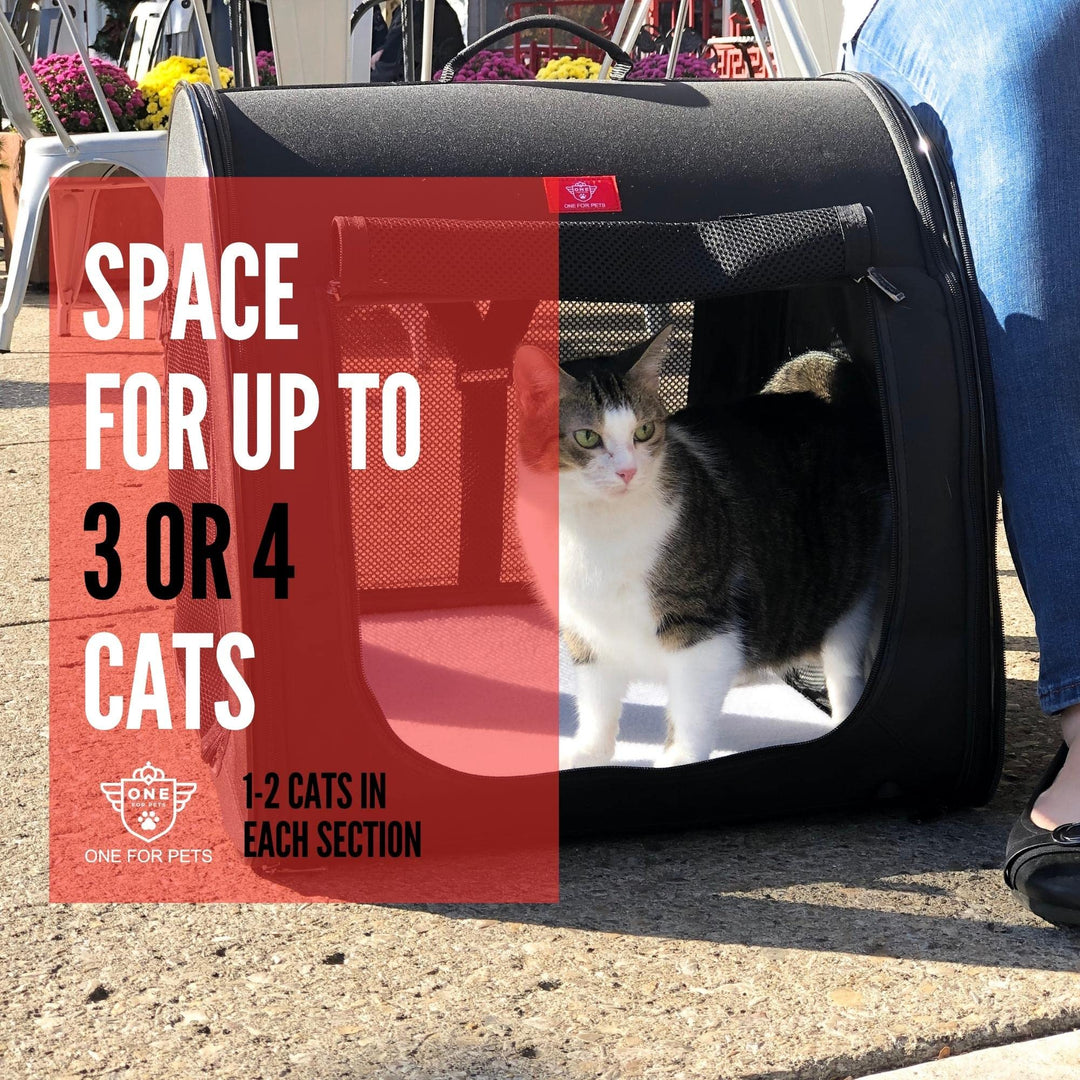 Portable 2-in-1 Double Pet Kennel/Shelter, Fabric, Black/Royal Blue 20x20x39 - Car Seat-Belt Fixture Included (Black)