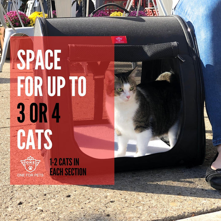 Portable 2-in-1 Double Pet Kennel/Shelter, Fabric, Black/Royal Blue 20x20x39 - Car Seat-Belt Fixture Included (Black)