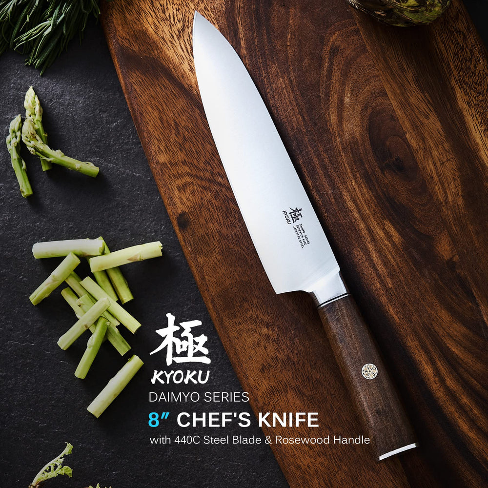 8 Inch Chef Knife - Daimyo Series - Professional Chef's Knife with Ergonomic Rosewood Handle and Mosaic Pin - Japanese 440C Stainless Steel Kitchen Knife with Sheath and Case