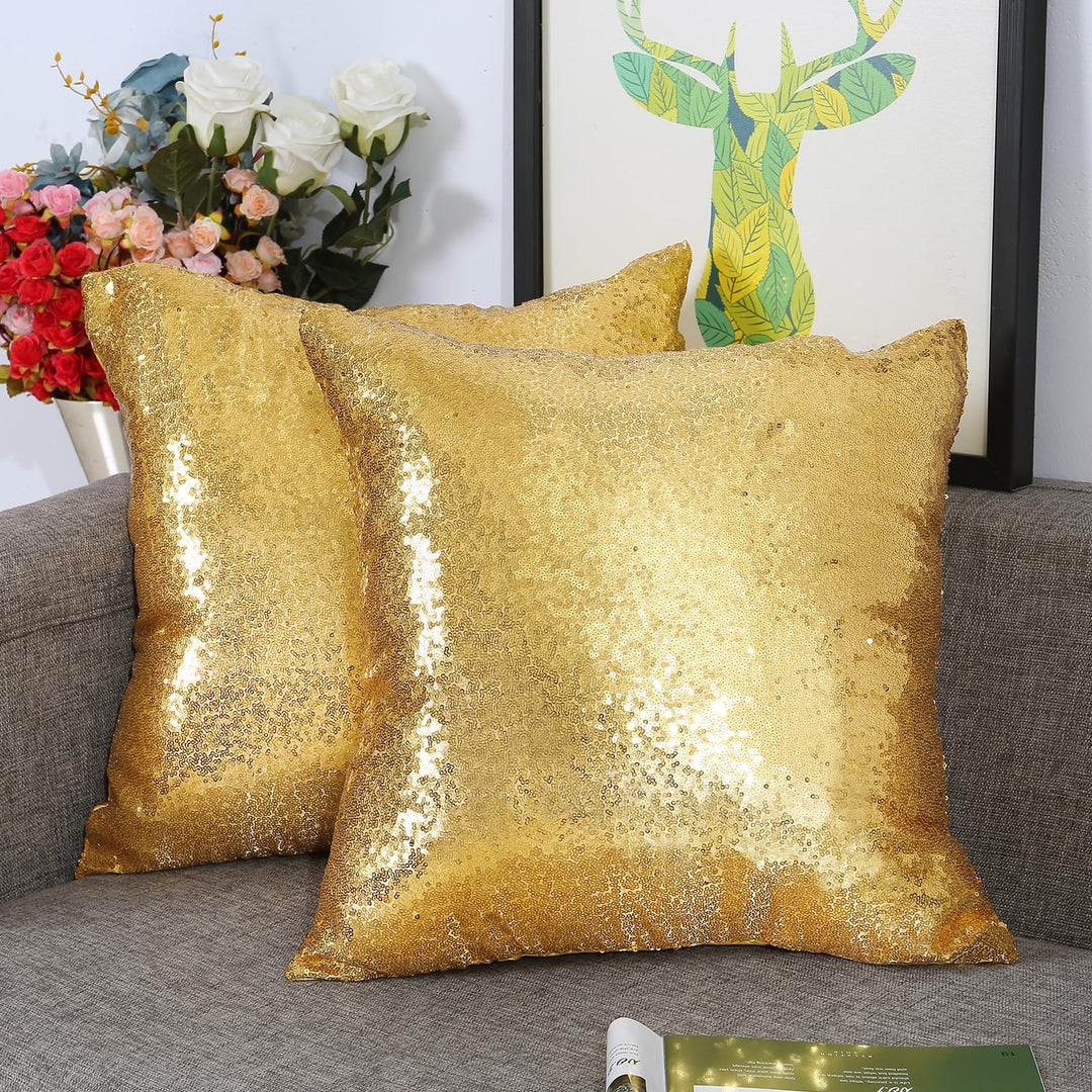 Set of 2 Sequin Decorative Pillow Cover Gold Throw Pillow Covers for Couch Throw Pillows 20 X 20 Inches