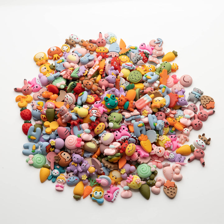 Slime Charms Cartoon Animal and Fruit Cute Set - Mixed Lot Assorted Fruit Resin Flatback Cute Sets for DIY Crafts Making,Decorations,Scrapbooking,Embellishments,Hair Clip 100pcs