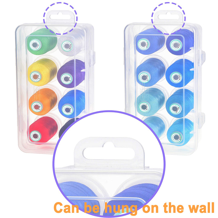 - 20 Options - 8 Snap Spools of 1000m Each Polyester Embroidery Machine Thread with Clear Plastic Storage Box for Embroidery &amp; Quilting - Neon Color