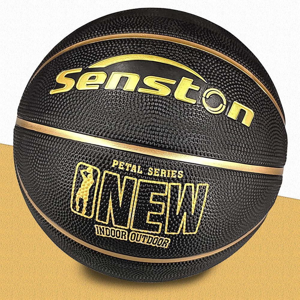 29.5'' Basketball Outdoor Indoor Rubber Basketball Ball Official Size 7 Street Basketball with Pump Black/Gold