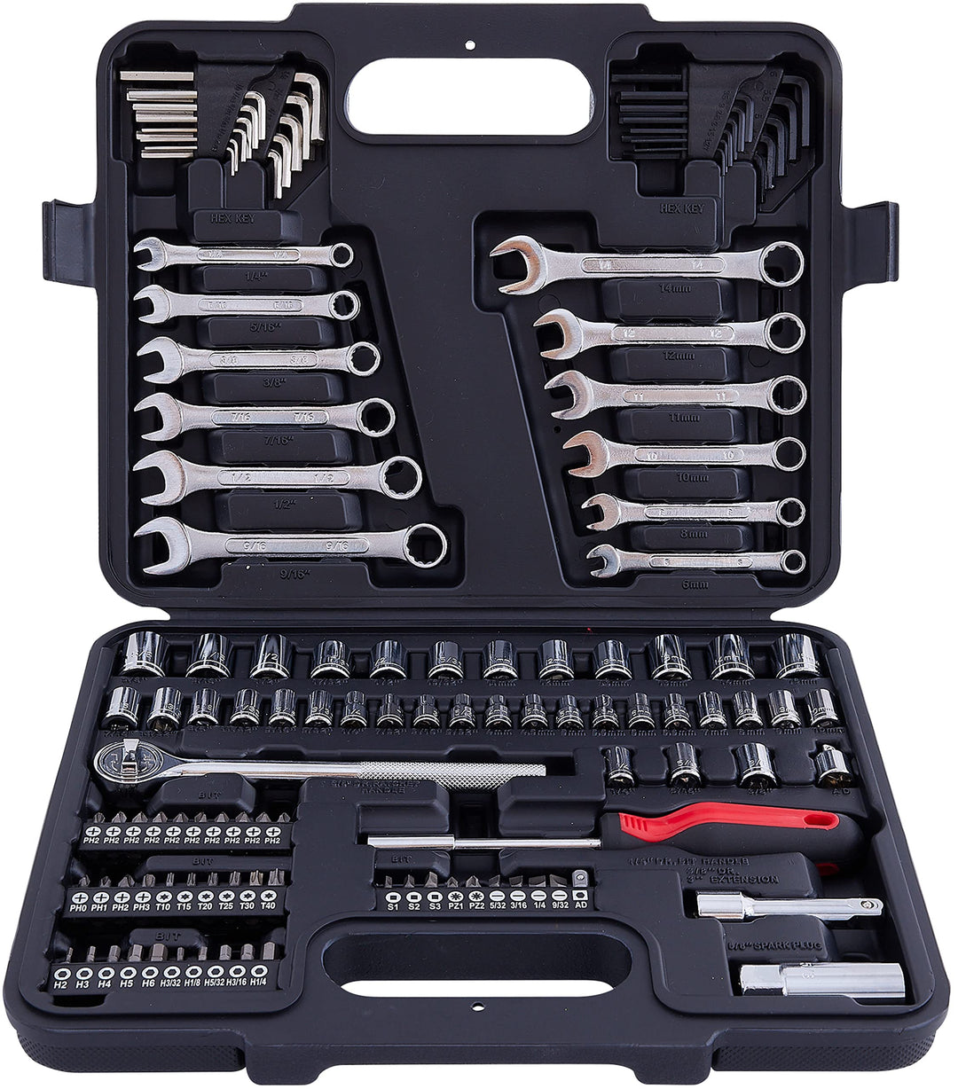 121 Piece Mechanic Tool Socket Set 3/8 and 1/4 inch Drive SAE &amp; Metric Size, with Tool Box Storage Case for Home, Car Trunk, Automotive, Bike Projects and as A Gift