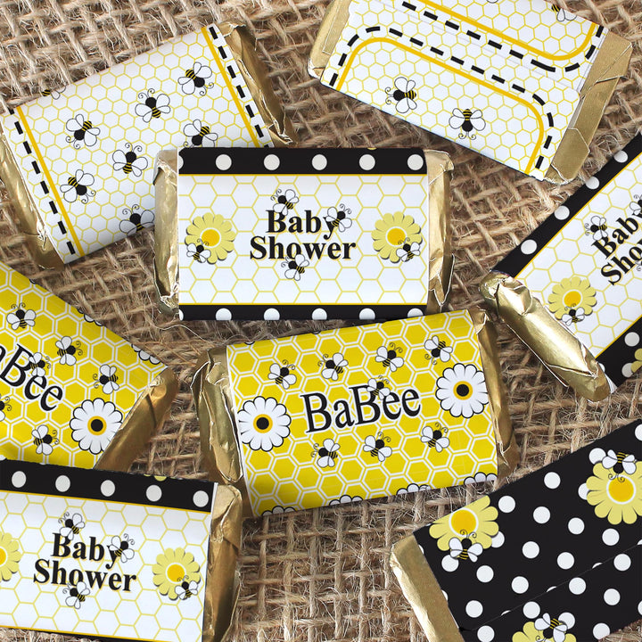 Bumble Bee Baby Shower Miniatures Candy Bar Wrapper Stickers (Set of 54)