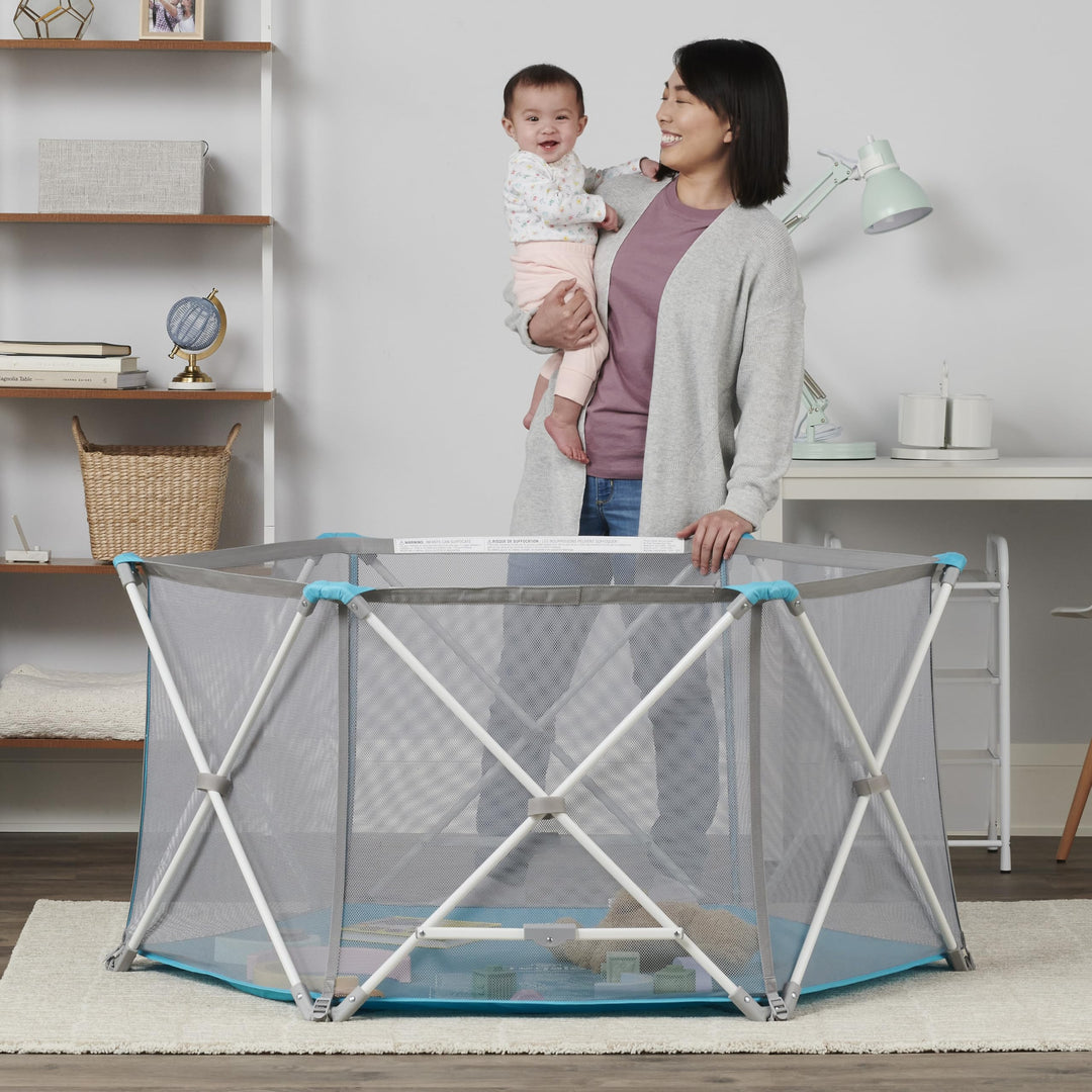 My Portable Play Yard Indoor and Outdoor, Washable, Aqua, 6-Panel, 48 Inch
