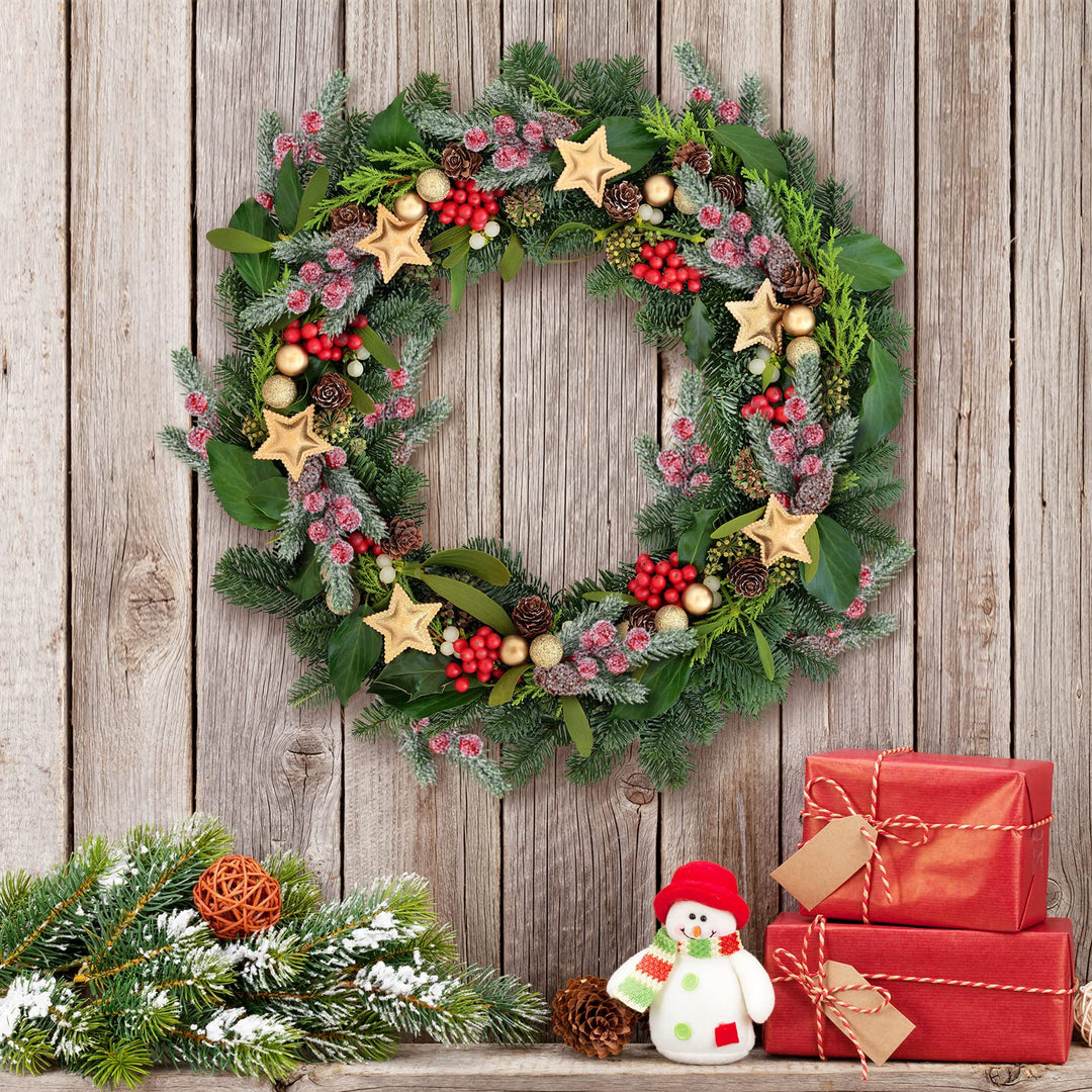 10 Pcs Christmas Picks Decorations Artificial Pine Branches Stems Spray with Pine Cones Faux Pine Picks Red Berry Holly Leaves for Craft Floral Christmas Wreath Picks Ornaments, Red