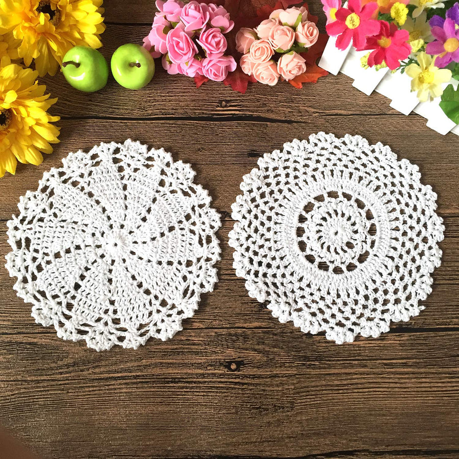 7 Inch 4pc Handmade Round Crochet Cotton Lace Table Placemats Doilies Value Pack, Mix, Beige (4pc-7 Inch Beige)