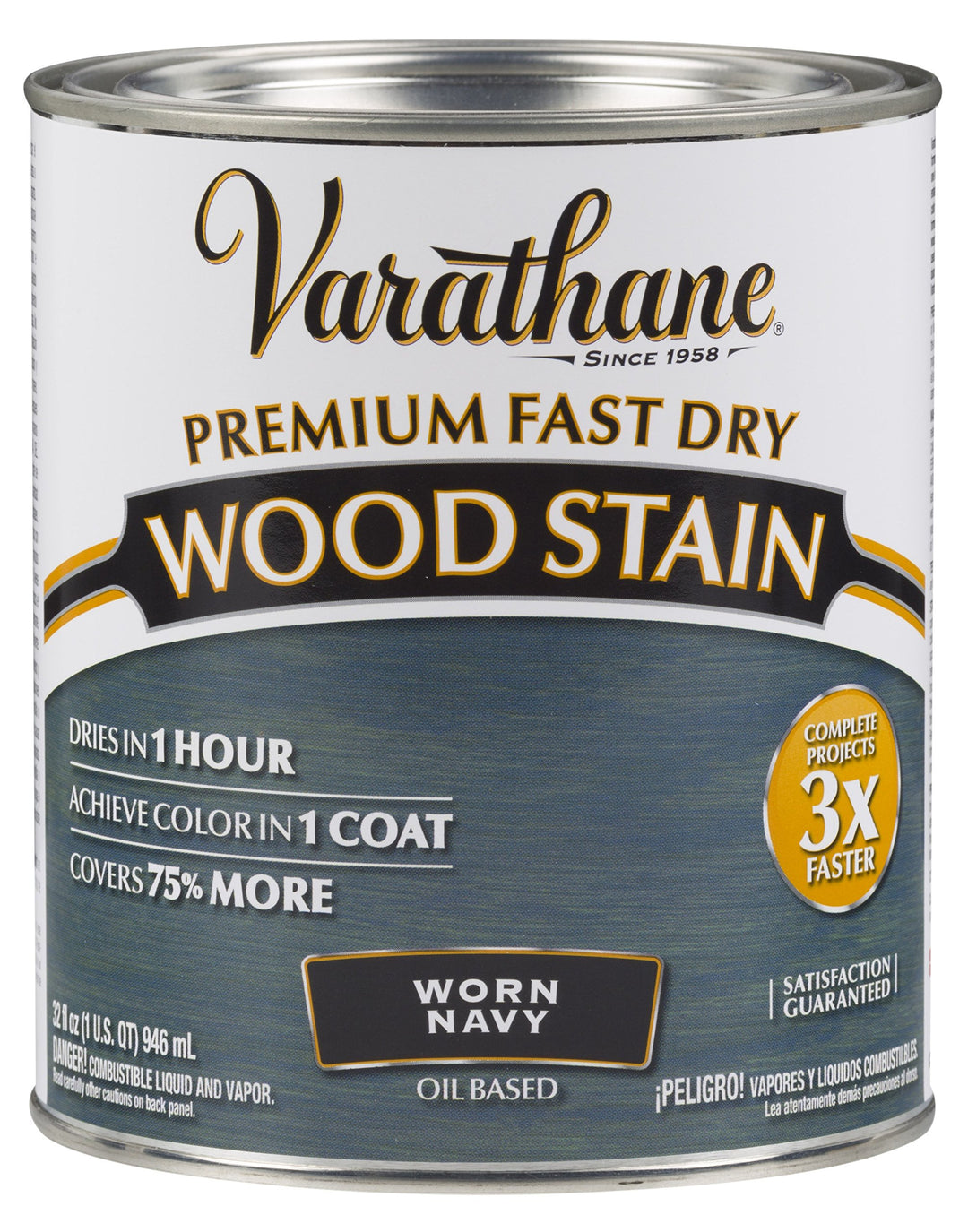297428 Premium Fast Dry Wood Stain, Worn Navy, 32 oz, Quart