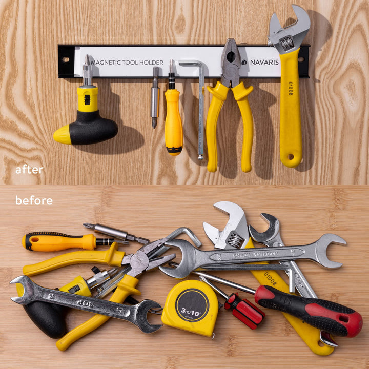 Set of 4 Magnetic Tool Holder Rack - 12 Inch Heavy Duty Garage Wall Holder Strip for Tools - Tool Bar with Magnet for Screwdriver, Wrench