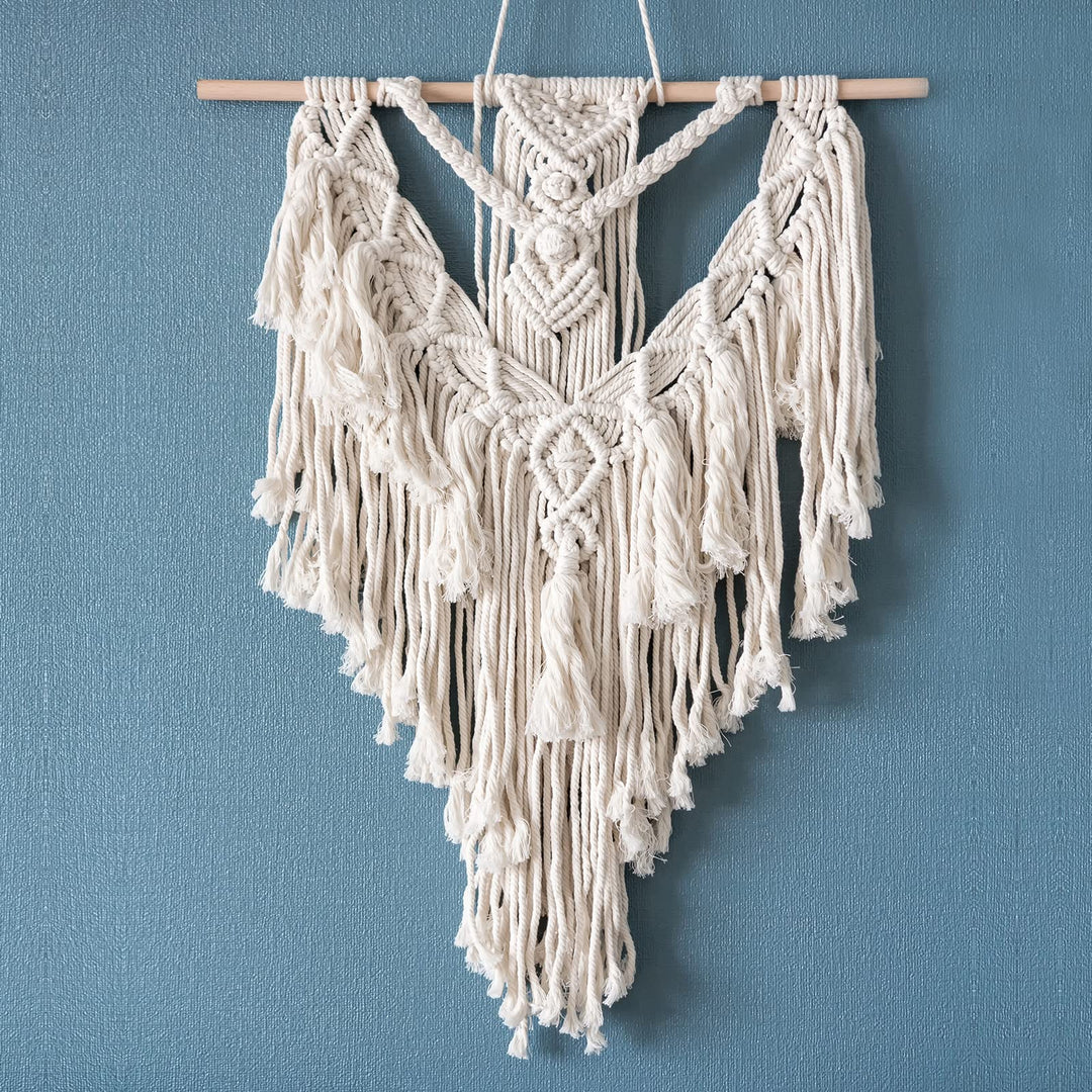 Macrame Cord Kits for Beginner 219 Yard Blue White Macrame Cord 60Pcs Wood Beads 8Pcs Wood Rings 4Pcs Wood Sticks for Plant Hanger Dream Catcher Rings DIY Craft Adults Supplies
