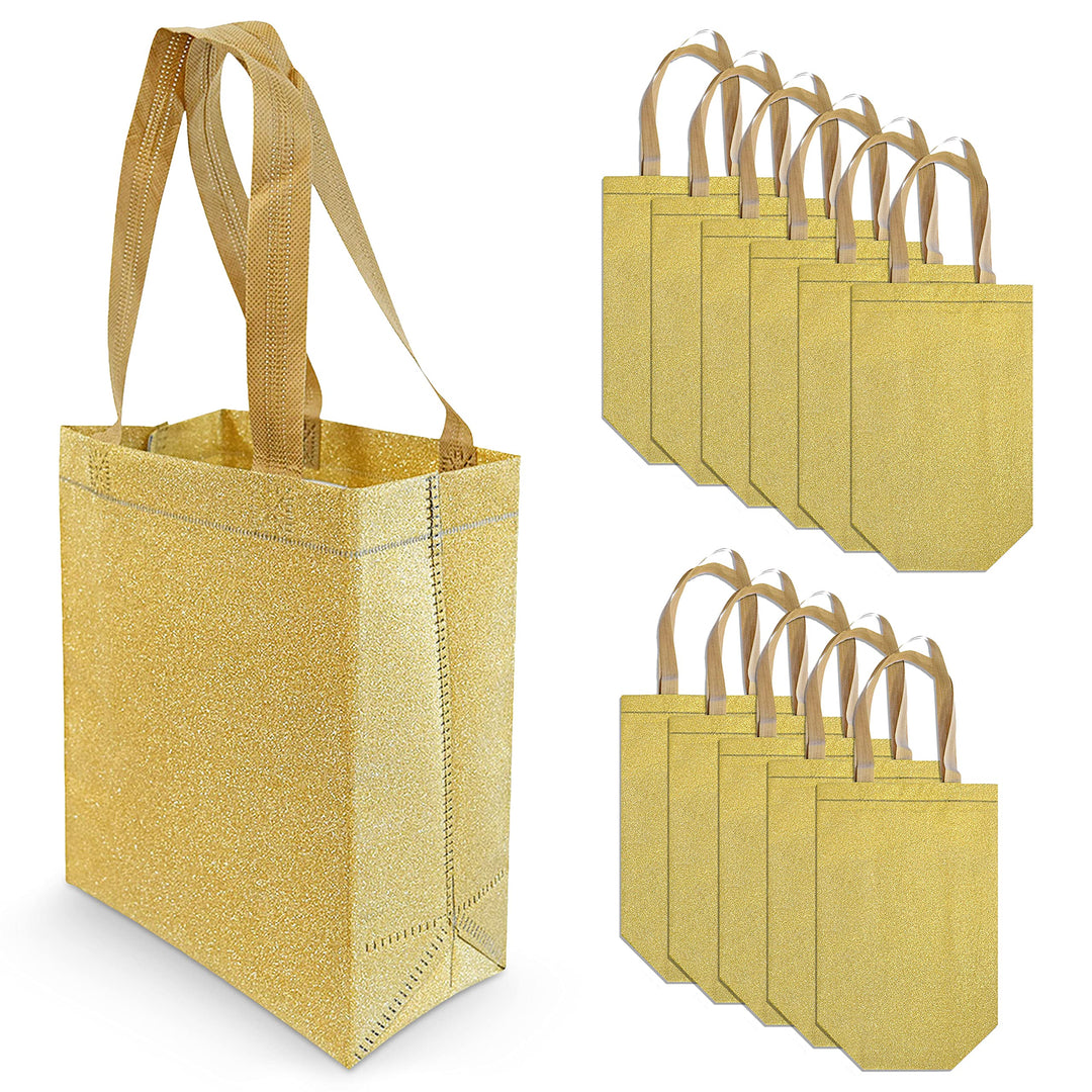 OccasionALL Gold Gift Bags 8x4x10 12 Pack Medium Reusab