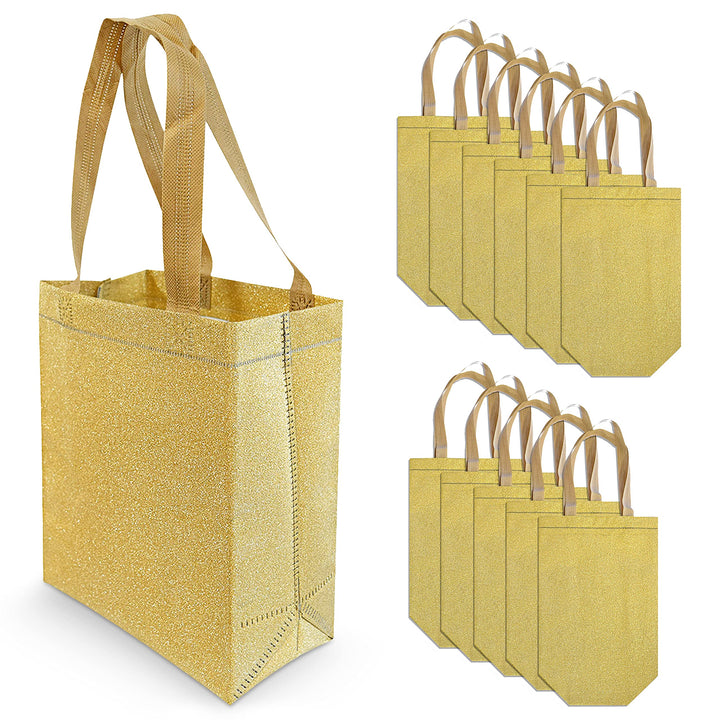 OccasionALL Gold Gift Bags 8x4x10 12 Pack Medium Reusab