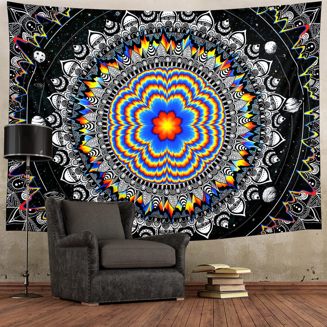 Amonercvita Trippy Mandala Tapestry Psychedelic Black T