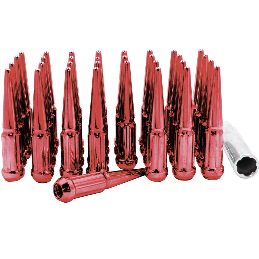 32 Pcs M14x1.5 14x1.5 Thread Spiked 4.4 Long Lug Nuts Red Truck Spline Fits 1999+ Chevy Silverado GMC Sierra 2500 3500 | Ford 2005+ F250 F350 | 2011+ Ram 2500 3500