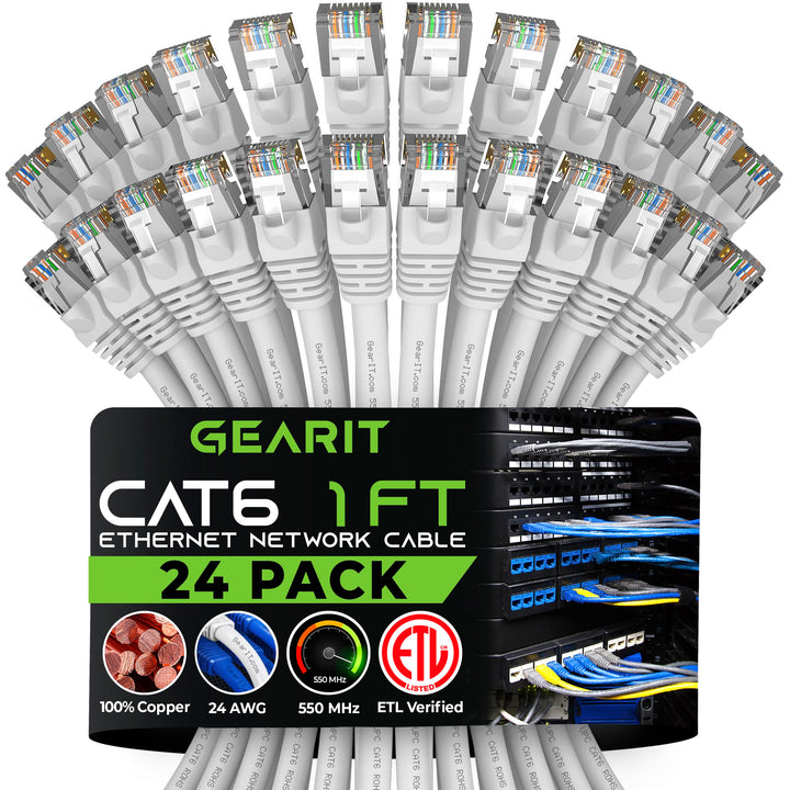 GearIT Cat 6 Ethernet Cable 1 ft (24-Pack) - Cat6 Patch