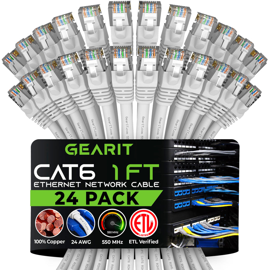 GearIT Cat 6 Ethernet Cable 1 ft (24-Pack) - Cat6 Patch