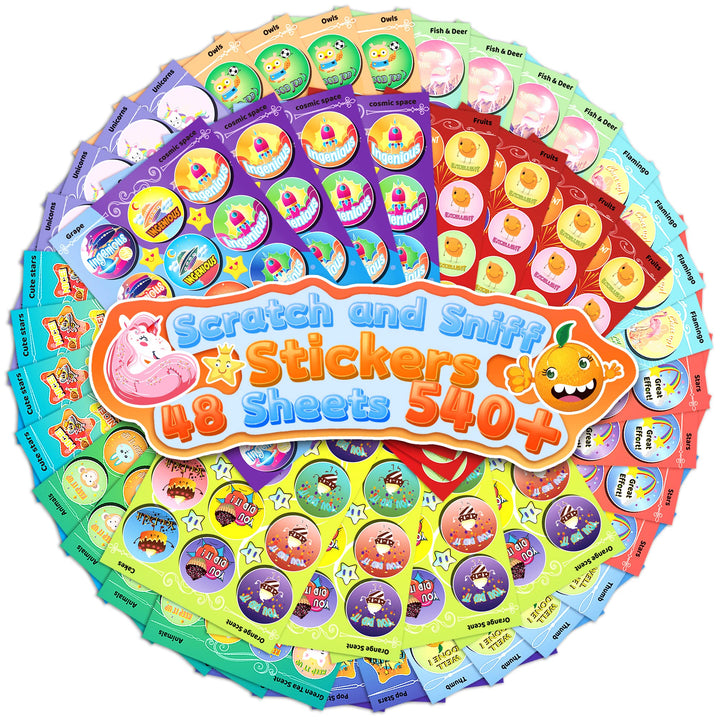 Scratch and sniff Stickers, Smelly Stickers for Kids - 48 Sheets Reward Stinky Stickers Gift for Christmas