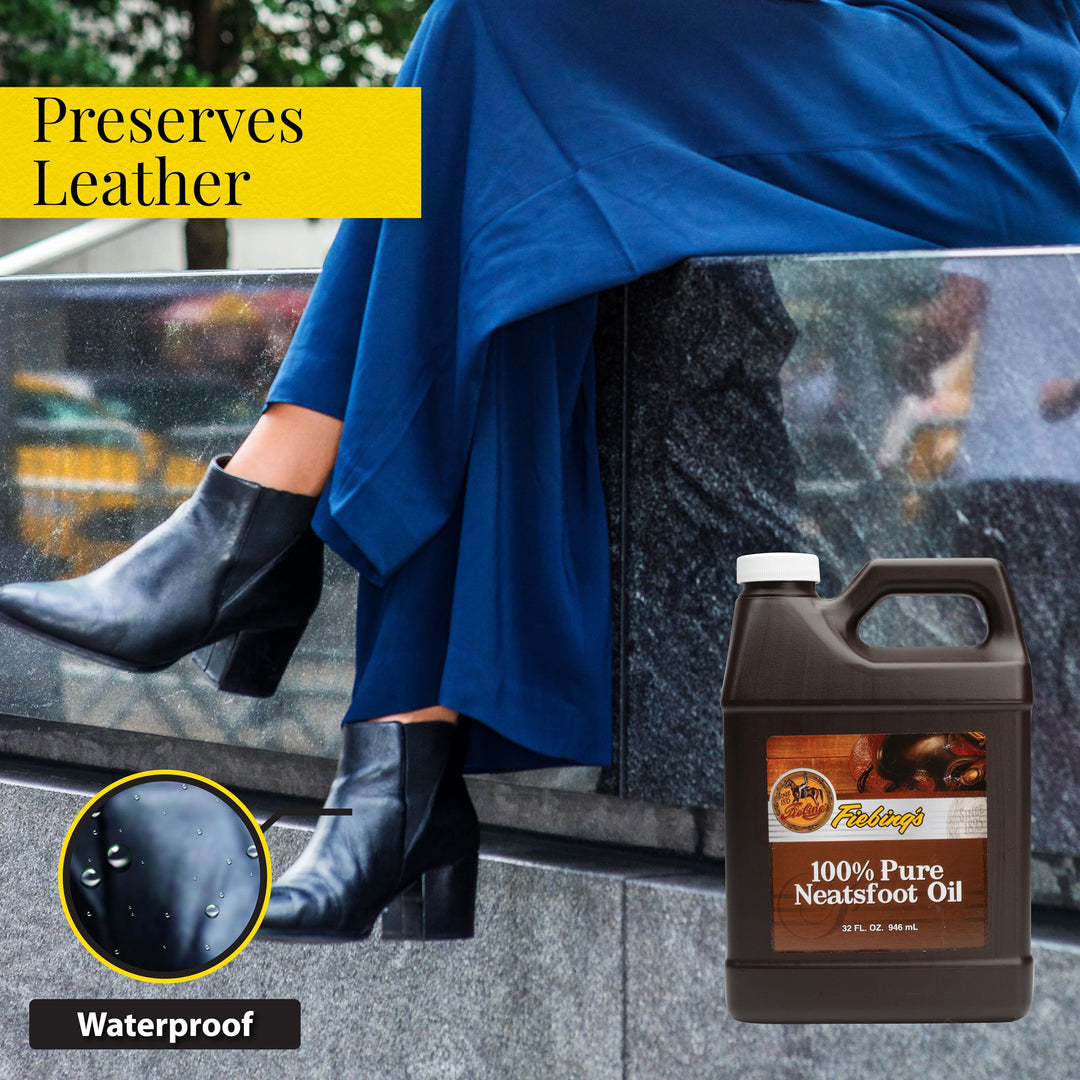 Fiebing's 100% Pure Neatsfoot Oil 32 Fl Oz - Leather Conditioner & Preservative with All Natural Animal Oil - Waterproof, Soften, Restore & Strengthen Leathercraft Shoe, Boot, Belt, Saddle, Couch