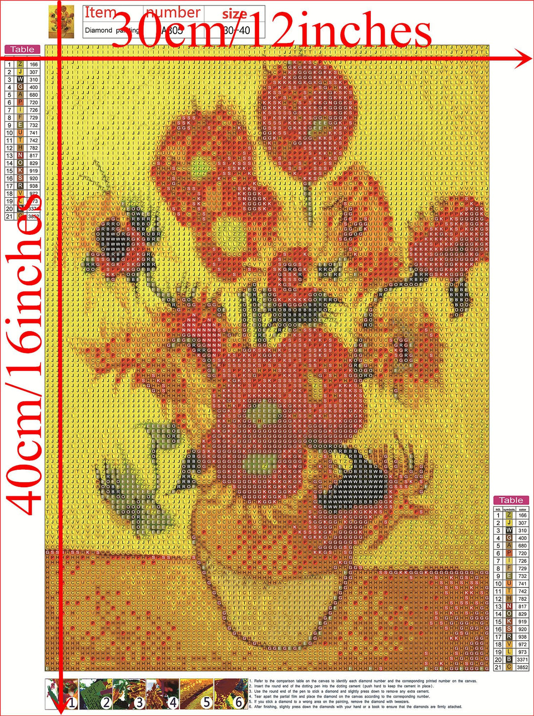 Diamond Painting Kits Van Gogh&#39;s Sunflower, 5D Diamond Art Kit Full Drill Painting Gift for Adult, Home Art Deco (30x40cm/12x16inches)