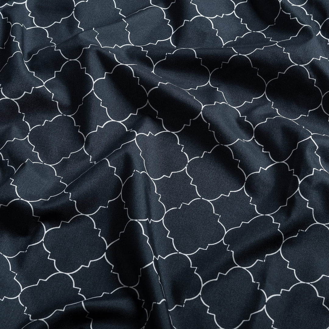Premium Quatrefoil Print Geometric Patterned King Size Bed Sheet Set 4-Piece - 1 Flat Sheet 1 Fitted Sheet 2 Pillowcases - Ultra Soft Luxurious Microfiber Sheets - Navy Blue
