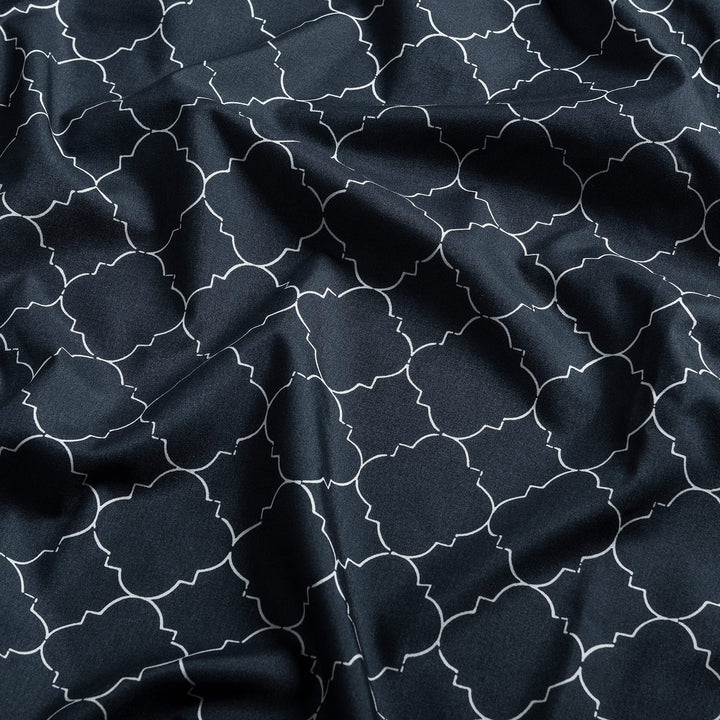 Premium Quatrefoil Print Geometric Patterned King Size Bed Sheet Set 4-Piece - 1 Flat Sheet 1 Fitted Sheet 2 Pillowcases - Ultra Soft Luxurious Microfiber Sheets - Navy Blue