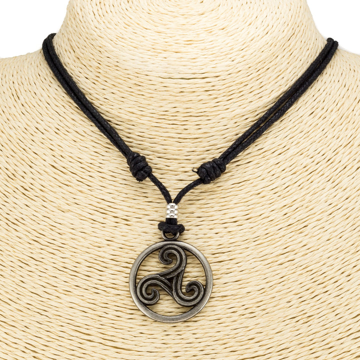 Triskelion Celtic Symbol (Trinity, Eternity) on Adjustable Black Cord Necklace