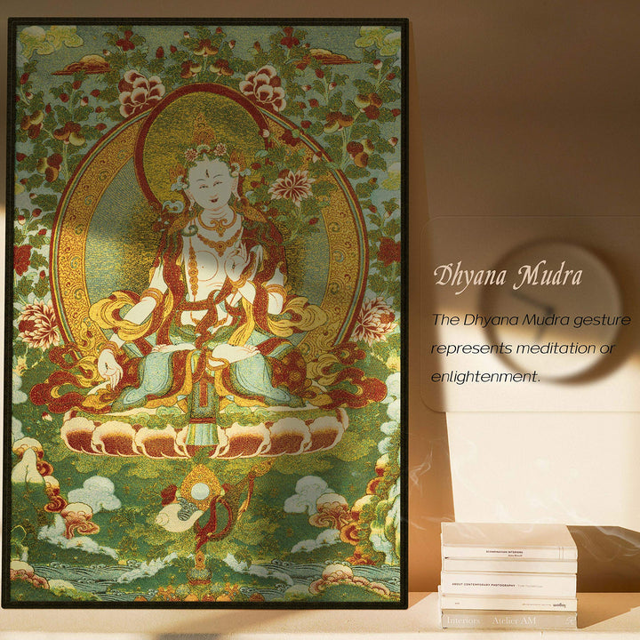 Silk Embroidery Tibetan White Tara Thangka Tapestry Wall Hanging Wall Art for Home Décor Meditation