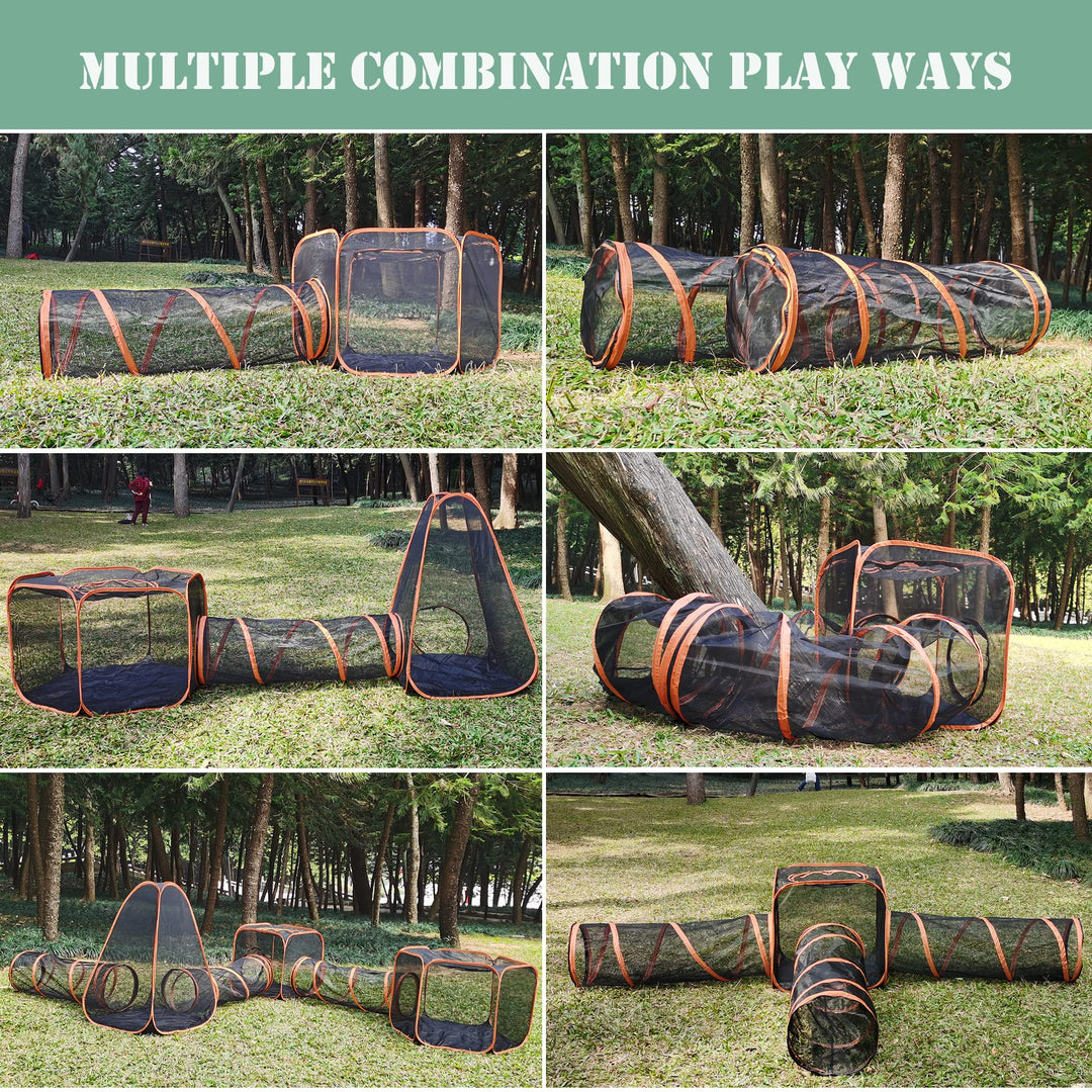 Outdoor Cat Enclosures, 6-in-1 Cat Tent with Tunnel DIY in Multiple Ways, Cat Playpen Play Tents for Cats Rabbits Ferrets and Small Animals, Indoor/Outdoor Cat House