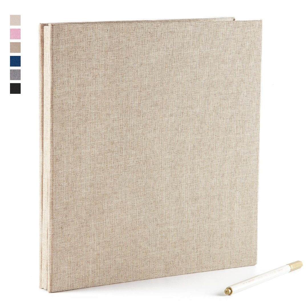 Self Adhesive Photo Album 3x5 4x6 5x7 6x8 8x10 Acid Free Magnetic Pages DIY Scrapbook,Length 11x Width10.6 (lnches) 40 Pages Linen Cover Photo Book with A Metallic Pen (Brown)