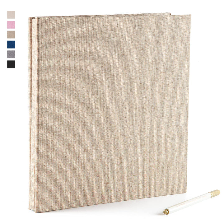 Self Adhesive Photo Album 3x5 4x6 5x7 6x8 8x10 Acid Free Magnetic Pages DIY Scrapbook,Length 11x Width10.6 (lnches) 40 Pages Linen Cover Photo Book with A Metallic Pen (Brown)