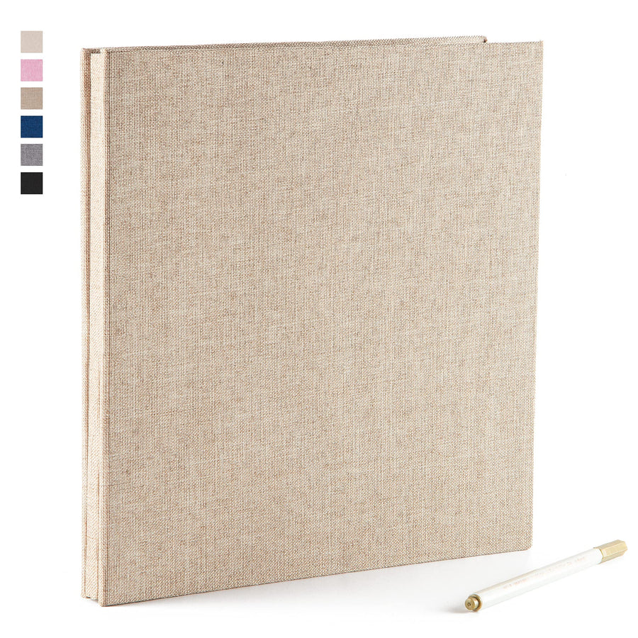 Self Adhesive Photo Album 3x5 4x6 5x7 6x8 8x10 Acid Free Magnetic Pages DIY Scrapbook,Length 11x Width10.6 (lnches) 40 Pages Linen Cover Photo Book with A Metallic Pen (Brown)