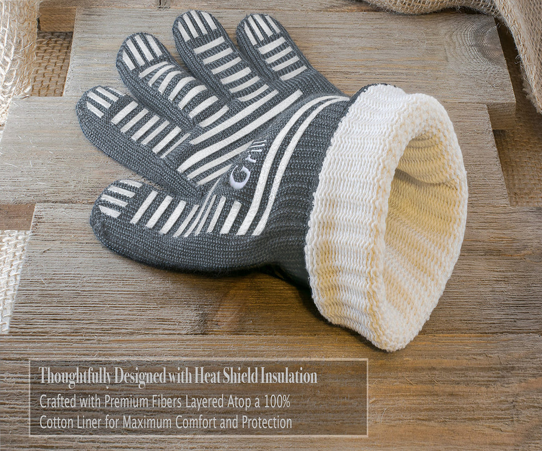Extreme Heat Resistant BBQ Gloves - Premium Insulated &amp; Silicone Lined Aramid Fiber Mitts for Cooking, Grilling, Frying and Baking - Professional Indoor Outdoor Kitchen Oven Accessories