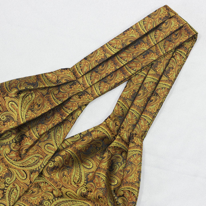 Men Gold Floral 100% Silk Jacquard Woven Self Cravat Tie Formal Ascot 06