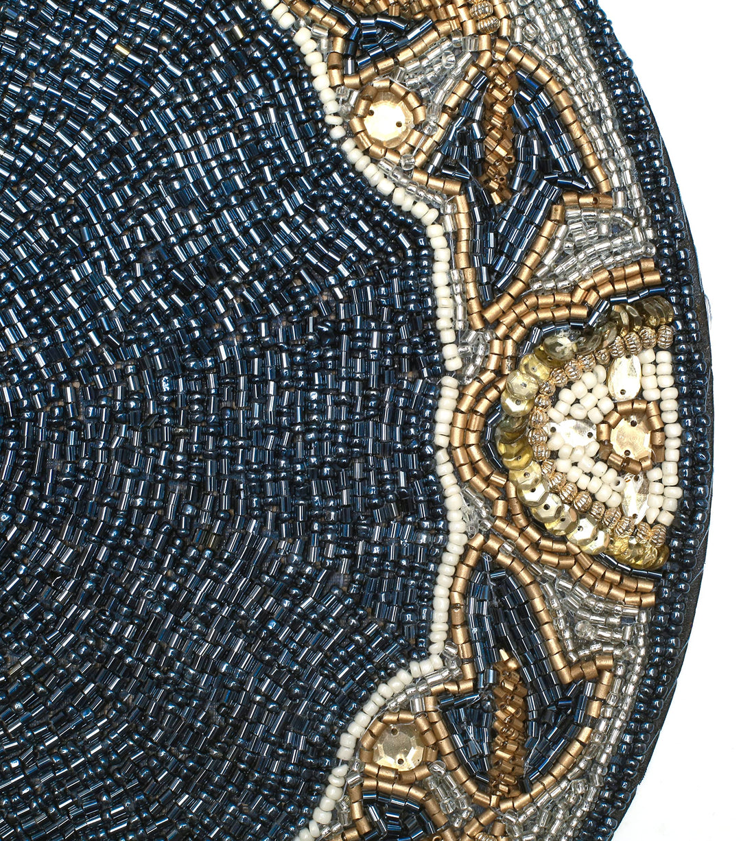 Beaded Placemats for Dining Table Dia 13 inches- Gold White,Beaded Placemats Round for Gathering, Thanksgiving - Occasional Decoration and Family Parties Celebrations.Set of 1