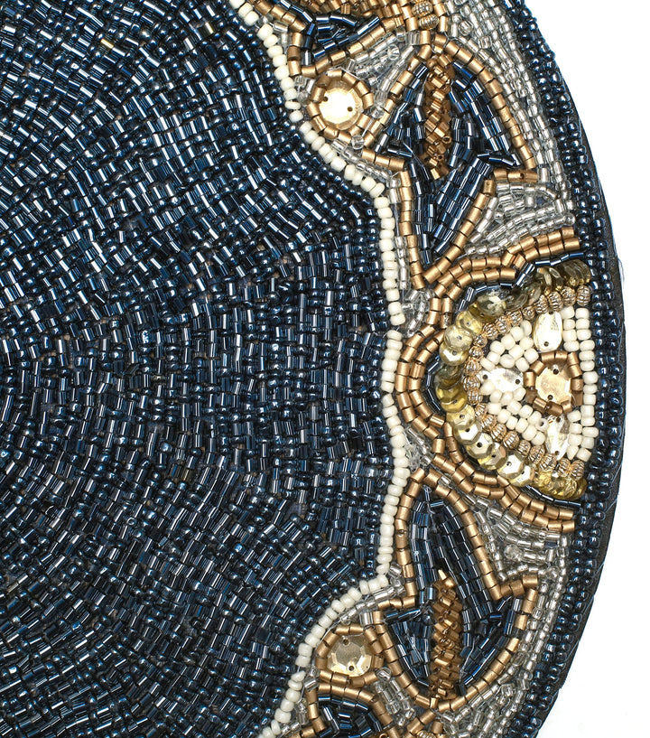 Beaded Placemats for Dining Table Dia 13 inches- Gold White,Beaded Placemats Round for Gathering, Thanksgiving - Occasional Decoration and Family Parties Celebrations.Set of 1